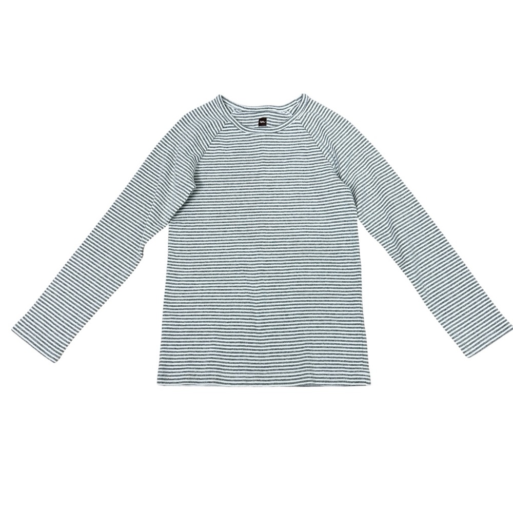 Tea Collection Long Sleeve Gray and White Striped Layering Shirt